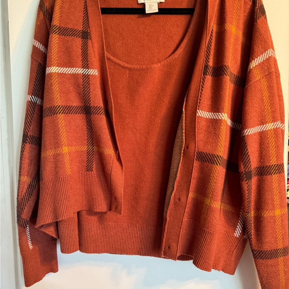 Rachel Zoe Orange Plaid Cardigan Set